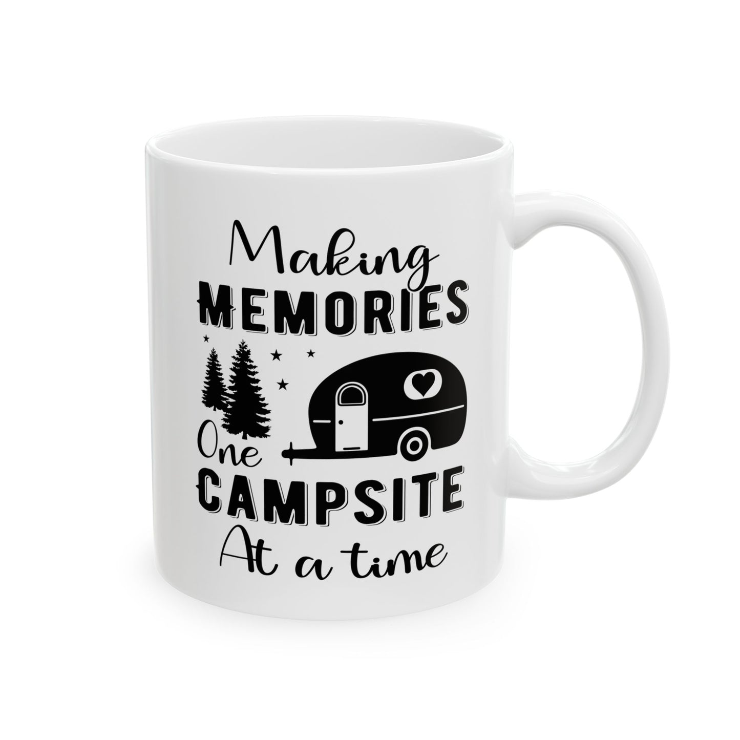Minimalist Black Camping Art Ceramic Mug, (11oz, 15oz)