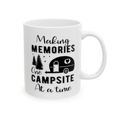 Minimalist Black Camping Art Ceramic Mug, (11oz, 15oz)