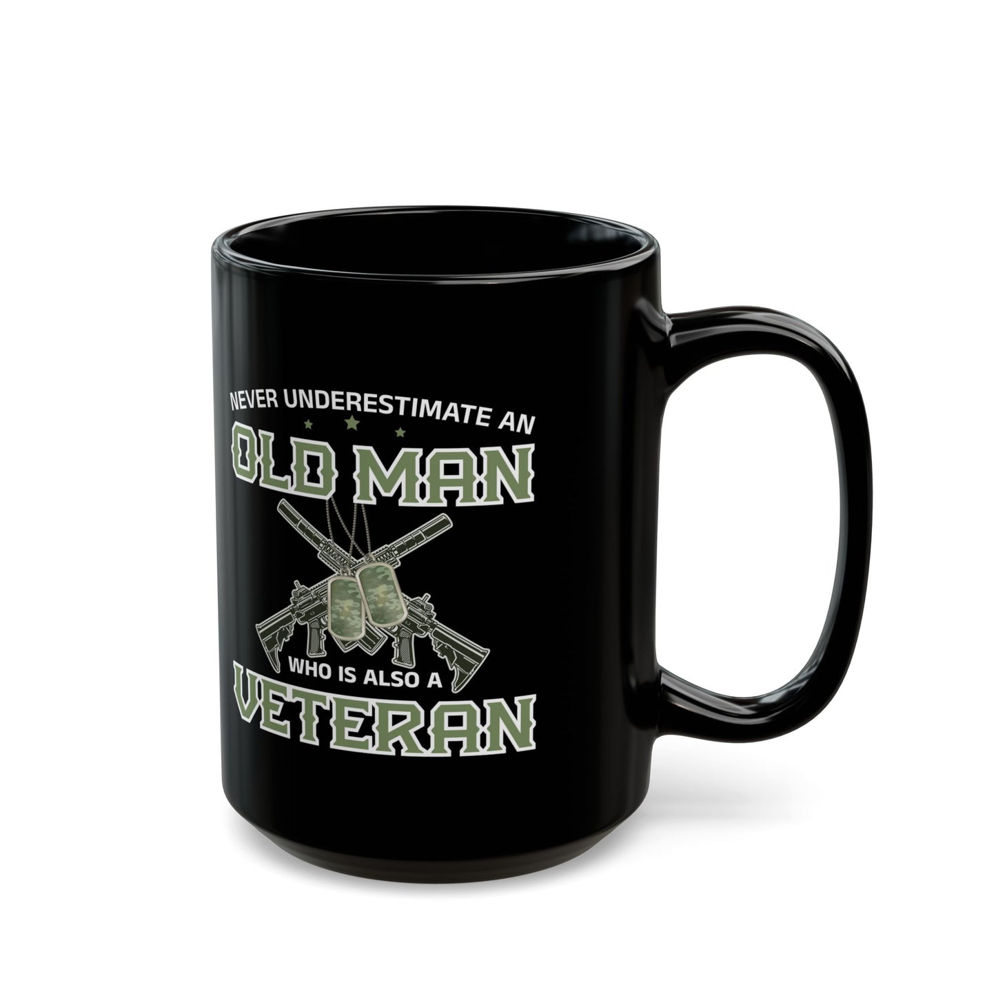 Give a Gift to a Proud Veteran – Never Underestimate an Old Man Mug Black Military Coffee Cup