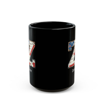 Black Personalized USA Flag Initial Mug with Letter Z and Zane Name Gift for Men, Veterans, Patriotic Coffee Lovers