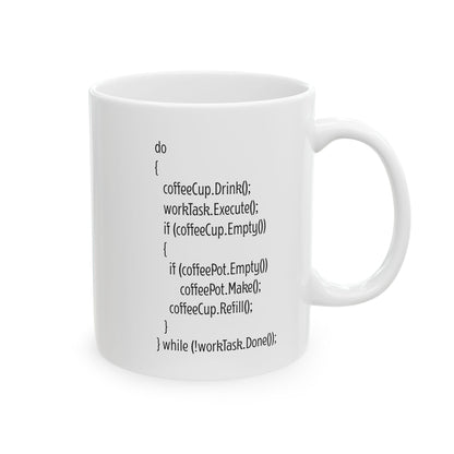 White Programmer Mug – Funny Coding Loop Gift for Developers