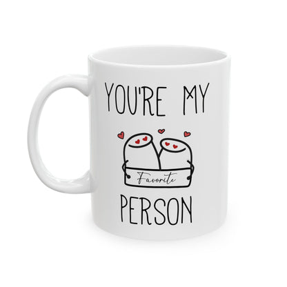 You're My Favorite Person Mug – Hugging Characters with Hearts – Cute Love Gift for Partner or Best Friend