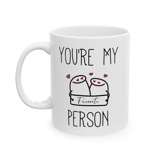 You're My Favorite Person Mug – Hugging Characters with Hearts – Cute Love Gift for Partner or Best Friend