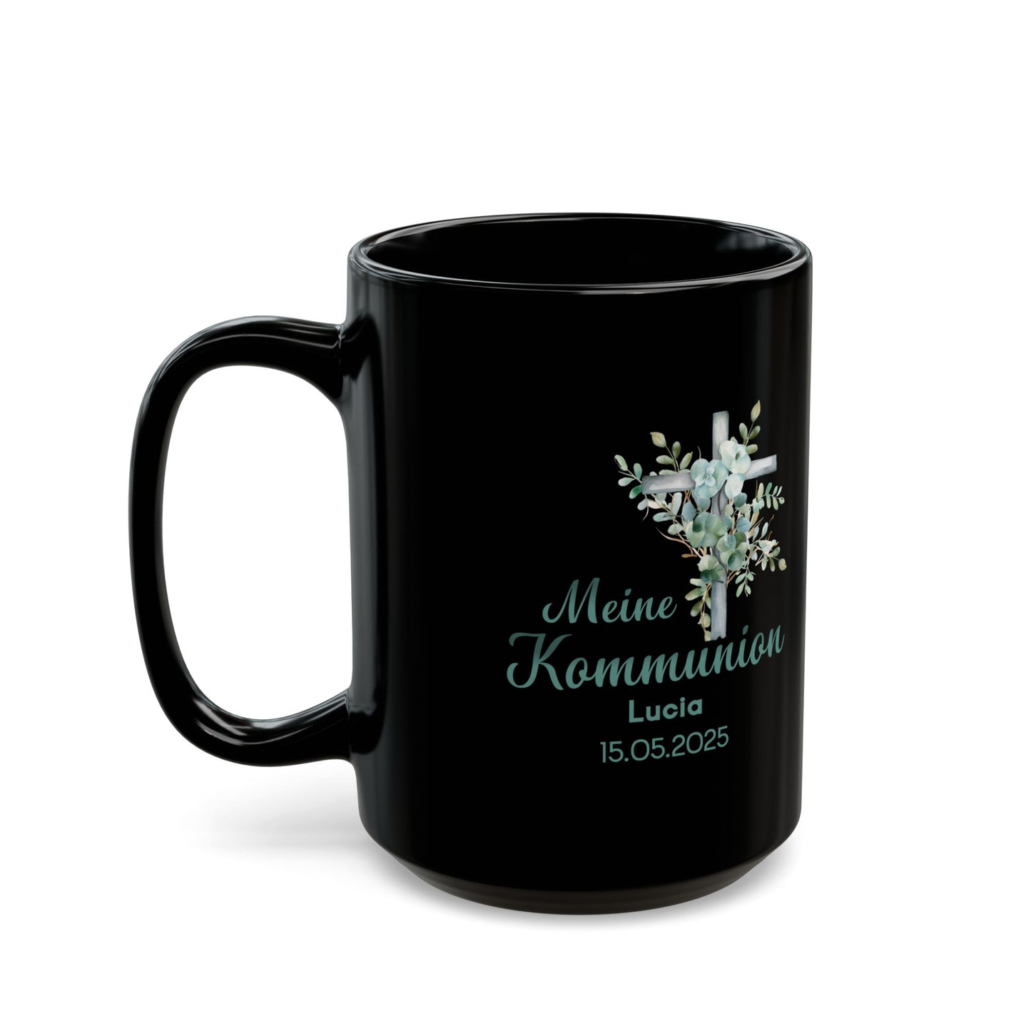 Meine Kommunion Tasse Schwarz – Geschenk für Lucia 15.05.2025