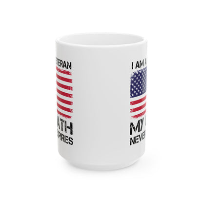 Patriotic American Flag Coffee Cup – White Ceramic Military Veteran Gift
