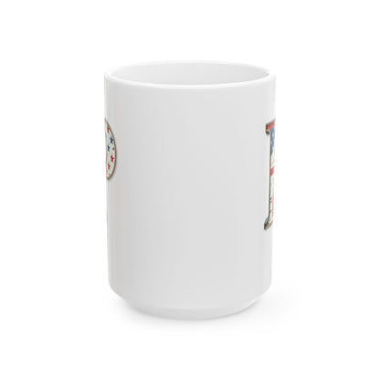 White American Flag Mug with Letter P Patriotic Initial Coffee Cup Gift for Veterans Military Families or Proud Americans