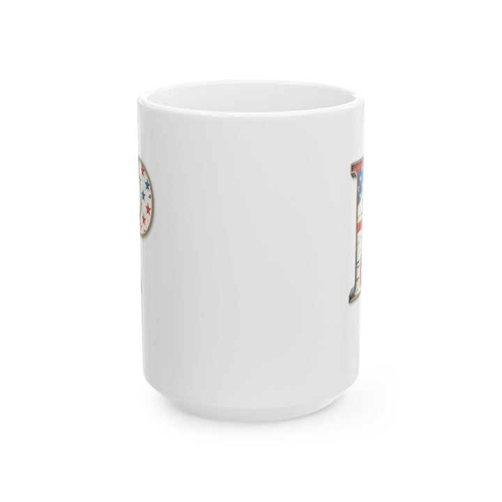 White American Flag Mug with Letter P Patriotic Initial Coffee Cup Gift for Veterans Military Families or Proud Americans