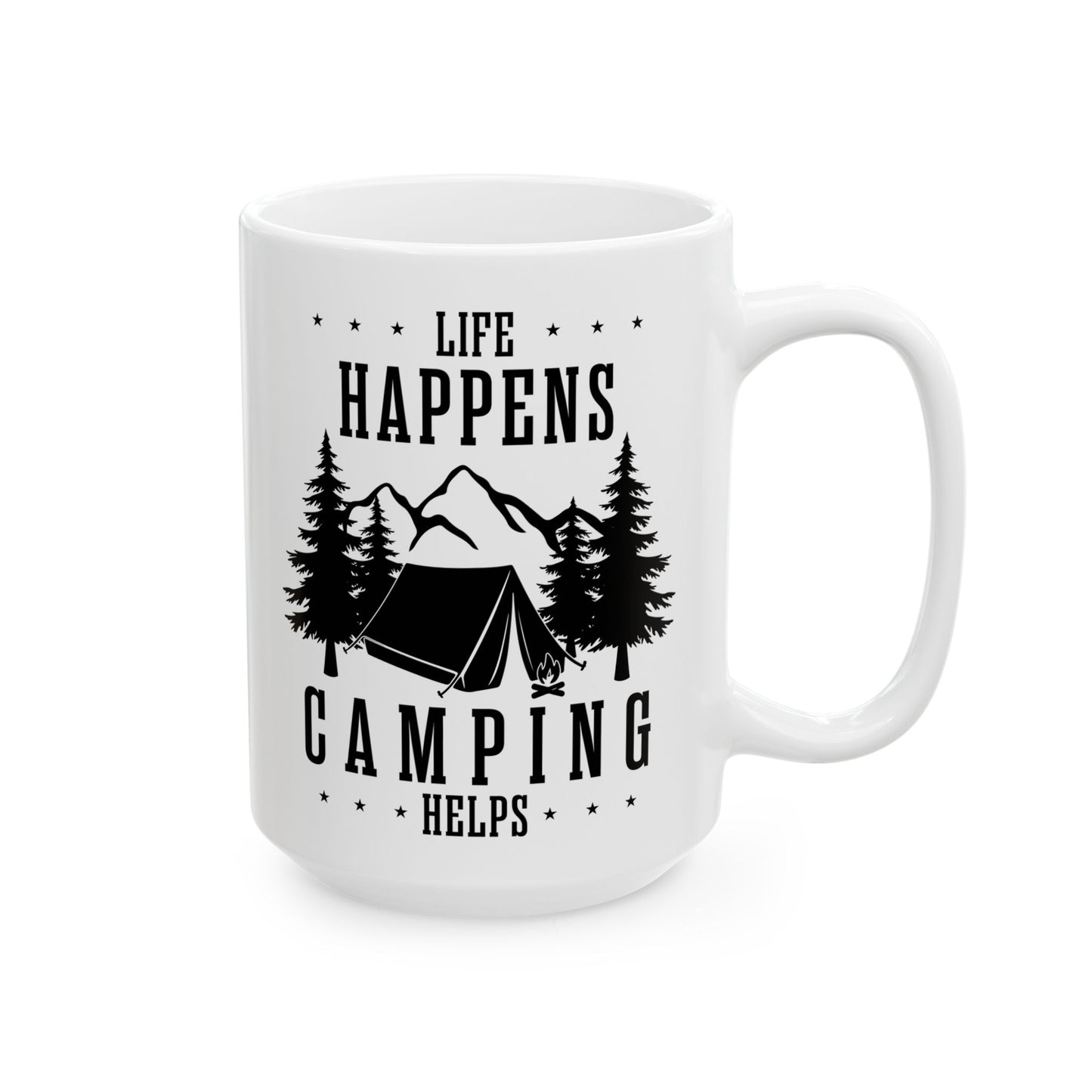 Minimalist Camping Design Ceramic Mug, (11oz, 15oz)