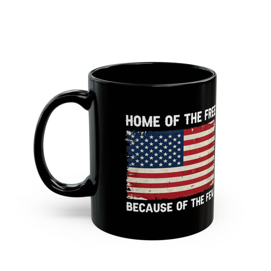 Home of the Free – Because of the Few Distressed Flag Patriotic Black Ceramic Mug Military Gift