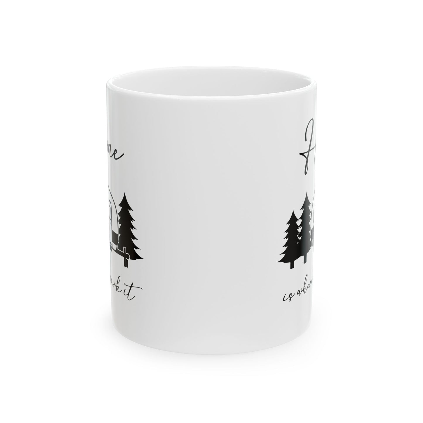 Minimalist Black Camping Design  Ceramic Mug, (11oz, 15oz)