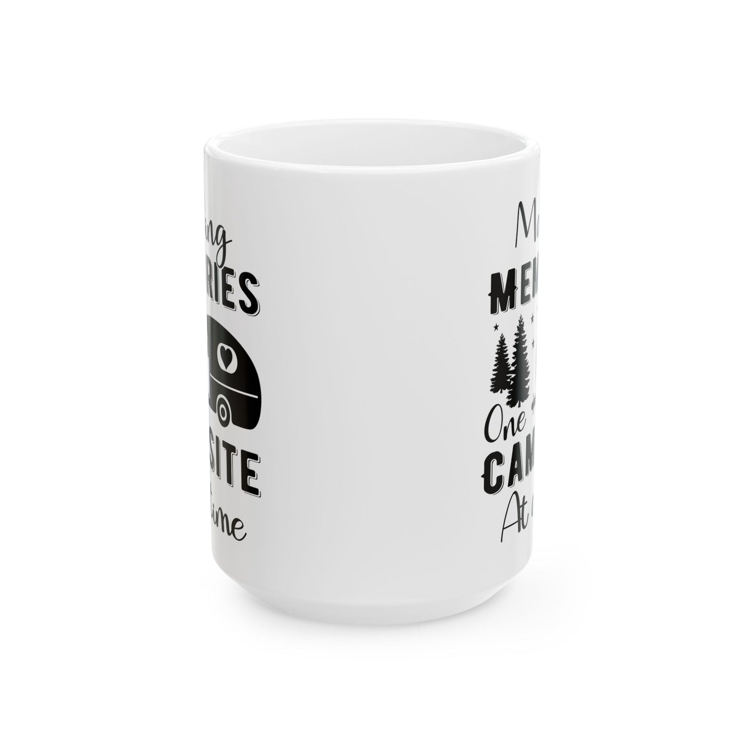 Minimalist Black Camping Art Ceramic Mug, (11oz, 15oz)