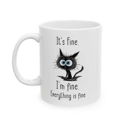 It's Fine Cat Mug – White Ceramic with Quirky Illustration