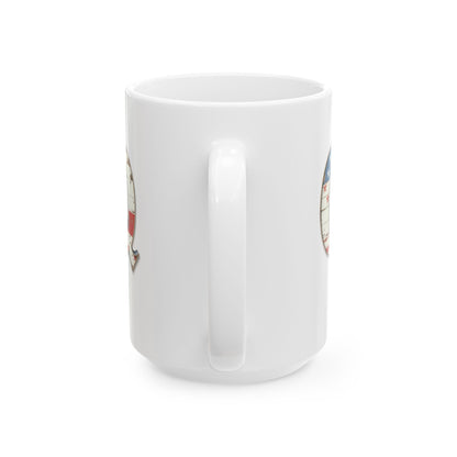 Mug - Patriotic American Flag Letter Q with Kevin Name - Vintage Red, White, and Blue Design