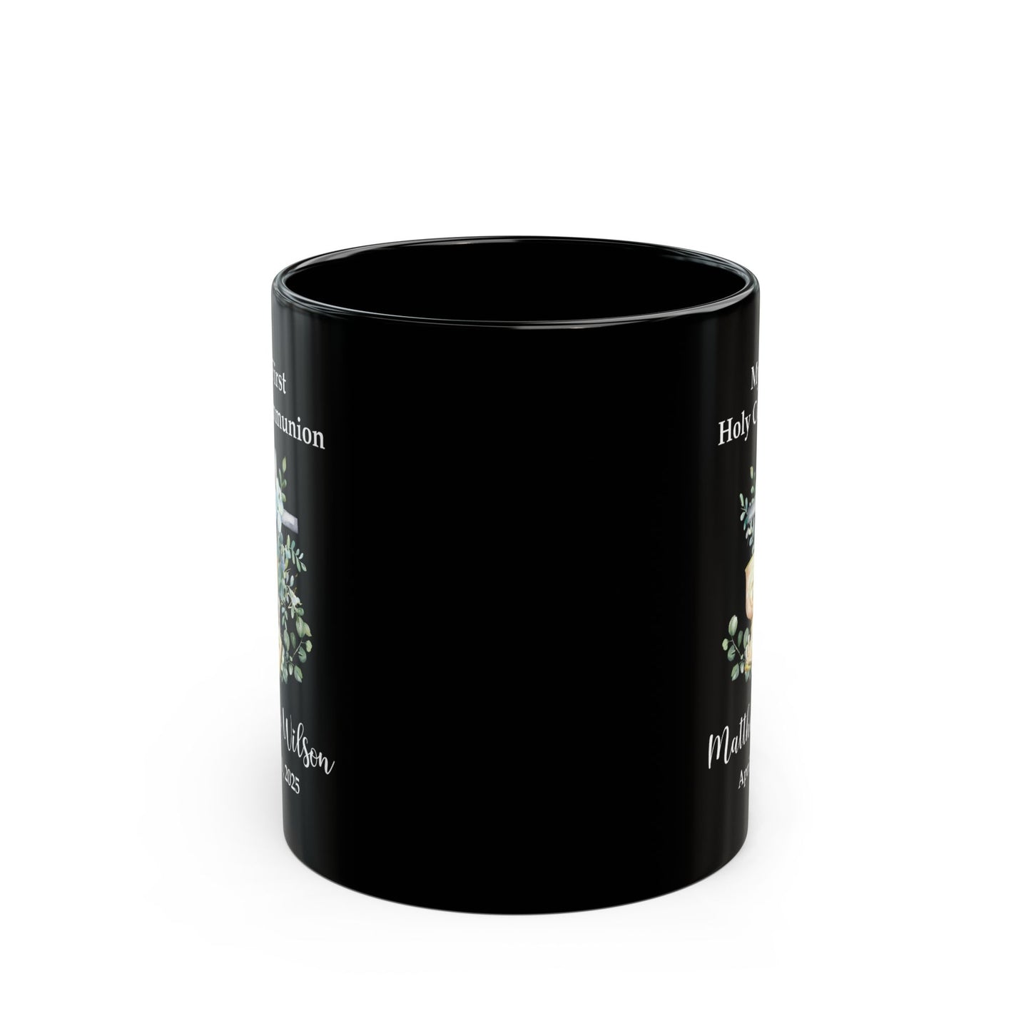 First Holy Communion Black Mug – Personalized Gift for Matthew