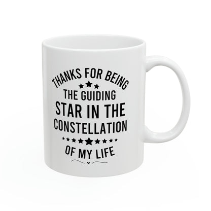 Inspirational Star Coffee Mug Thanks for Being the Guiding Light White Ceramic Motivational Gift