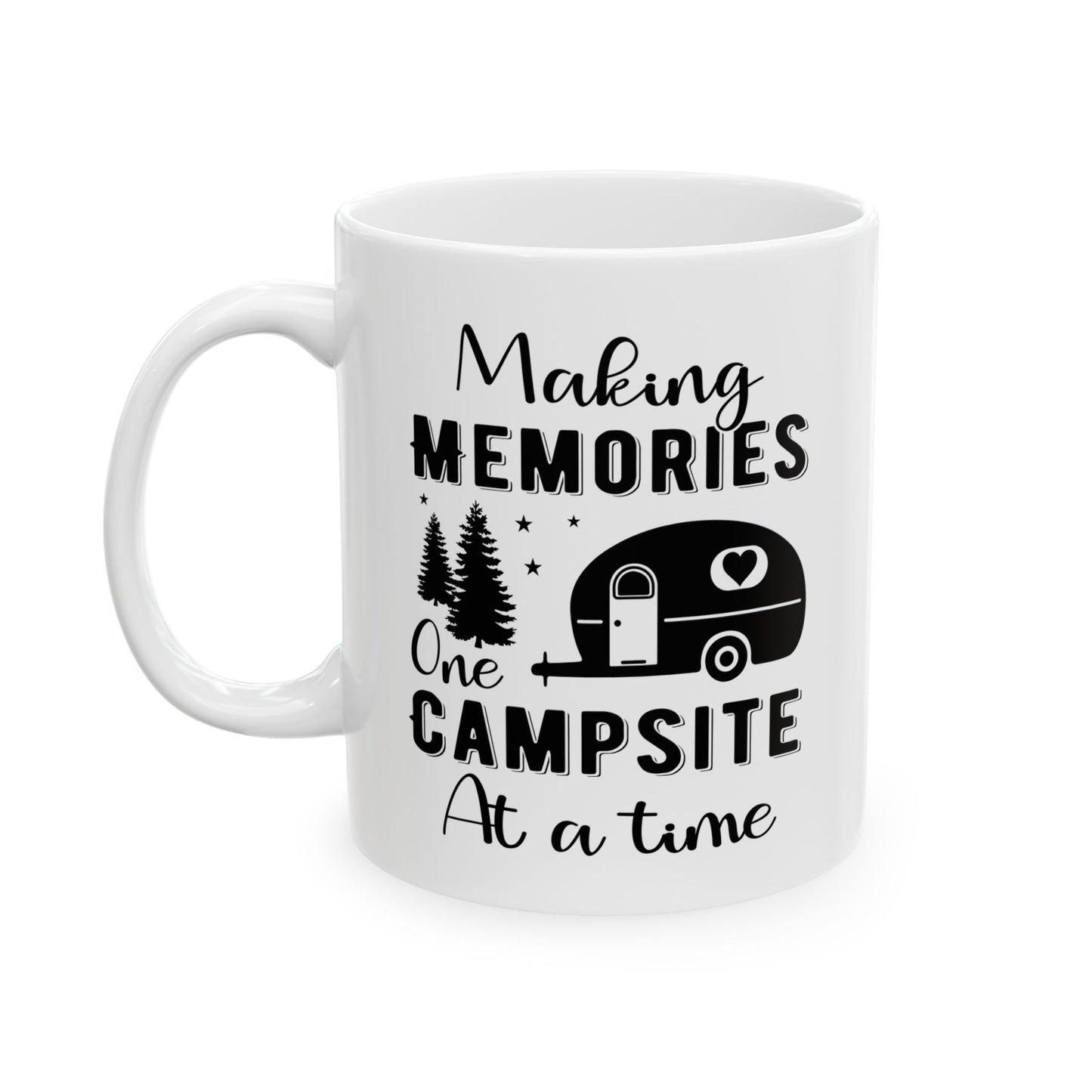 Minimalist Black Camping Art Ceramic Mug, (11oz, 15oz)