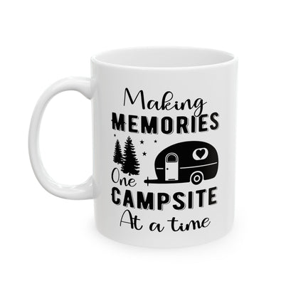Minimalist Black Camping Art Ceramic Mug, (11oz, 15oz)
