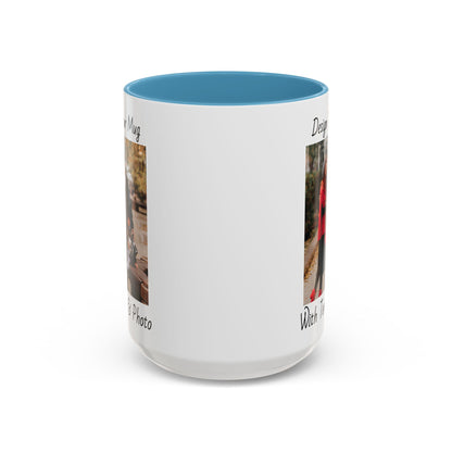 Family Fall Fashion - Mom, Dad, and Daughter in Stylish Outerwear Outdoors Mug