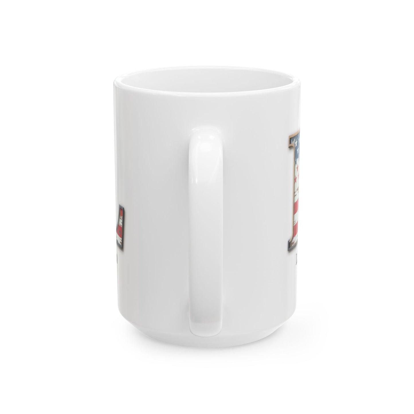 White American Flag Mug with Letter L and Name Liam Personalized Patriotic Coffee Cup Gift for Veterans Military or Proud USA Supporters