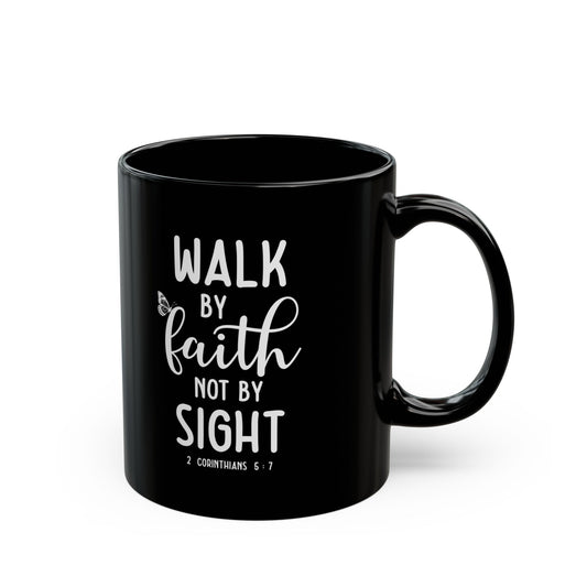 Walk By Faith Not By Sight Black Mug with Butterfly