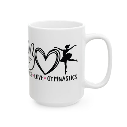 Give a Gift to a Gymnast – Peace Love Gymnastics Mug White Ceramic Coffee Cup
