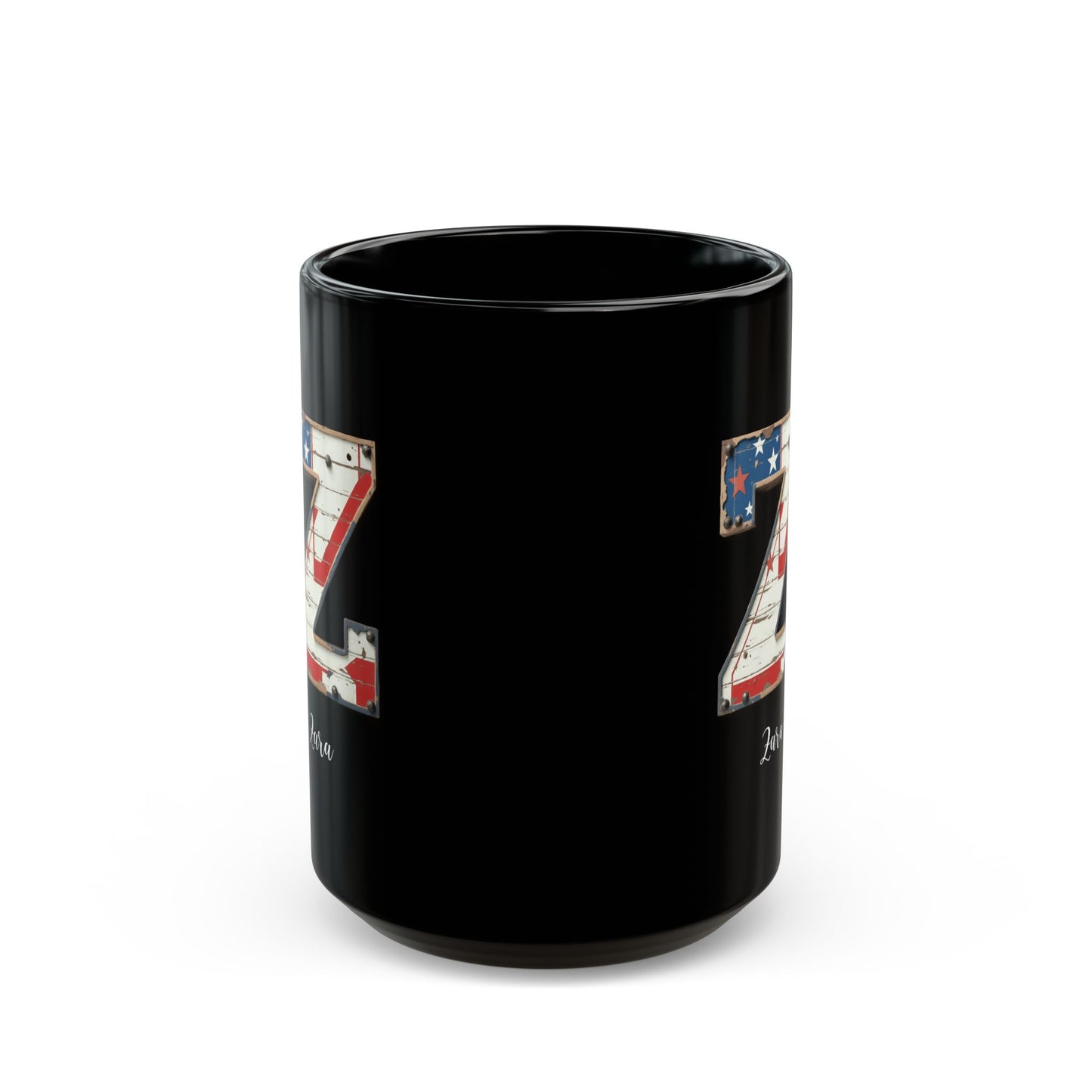 Personalized Z Initial Mug – Custom Name Coffee Cup with American Flag Letter