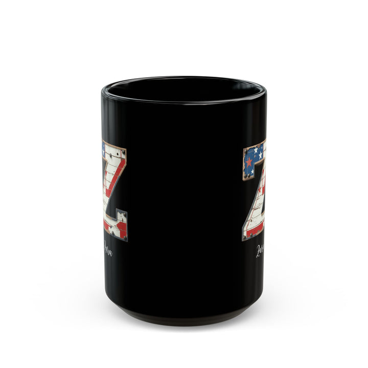 Personalized Z Initial Mug – Custom Name Coffee Cup with American Flag Letter