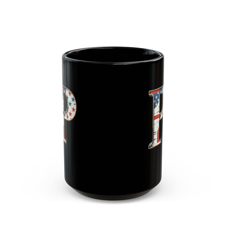 Black American Flag Mug with Letter P Patriotic Initial Coffee Cup Gift for Veterans Military Supporters or Proud Americans