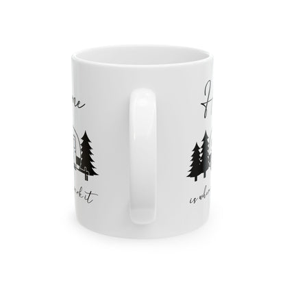 Minimalist Black Camping Design  Ceramic Mug, (11oz, 15oz)