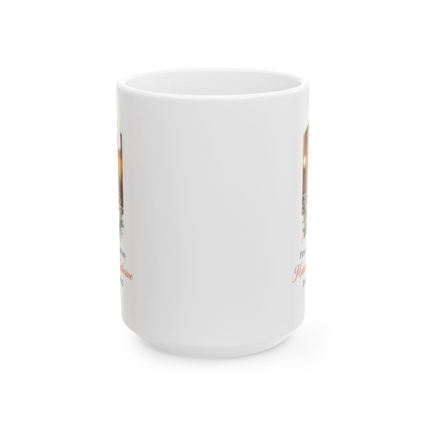 Custom First Communion Gift Mug for Girl – Personalized Keepsake with Name, Date & Photo – Floral Religious Gift for Catholic Celebration