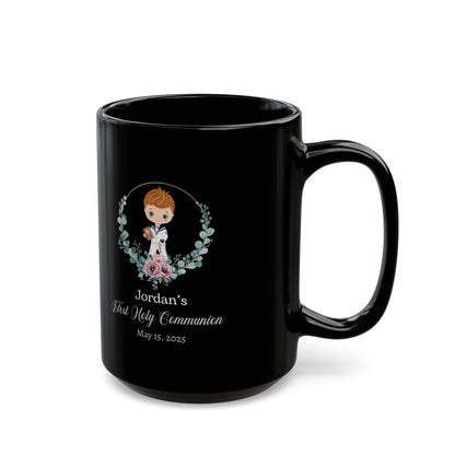 Jordan's First Holy Communion Black Mug – Custom Keepsake Gift 2025