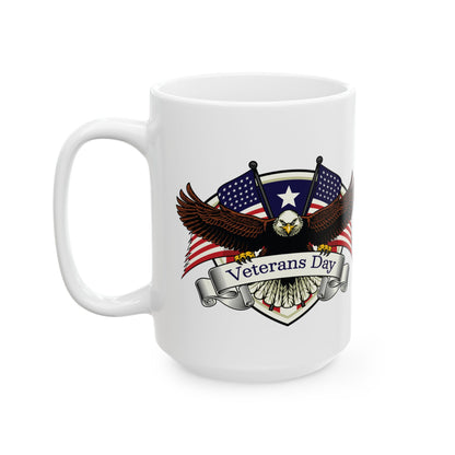 Veterans Day Mug – Patriotic Bald Eagle Coffee Cup with American Flag