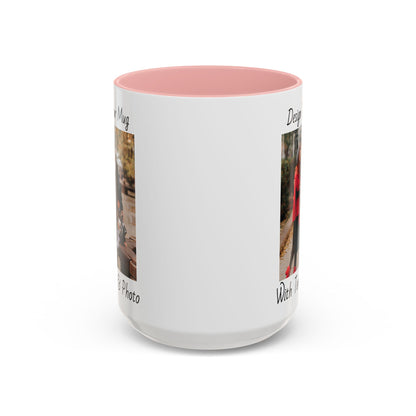Family Fall Fashion - Mom, Dad, and Daughter in Stylish Outerwear Outdoors Mug