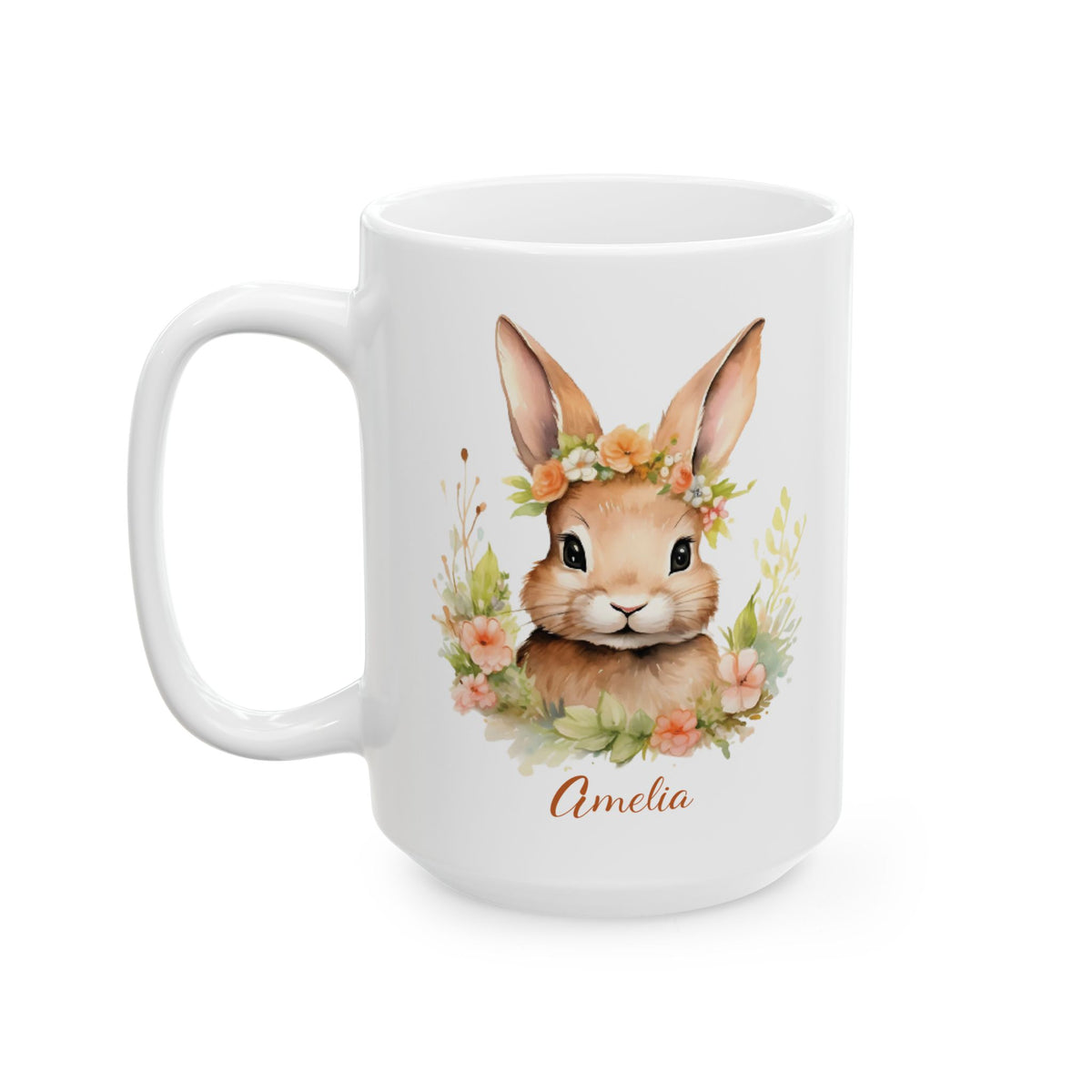 Floral Bunny Mug with Name – Personalized Gift for Her