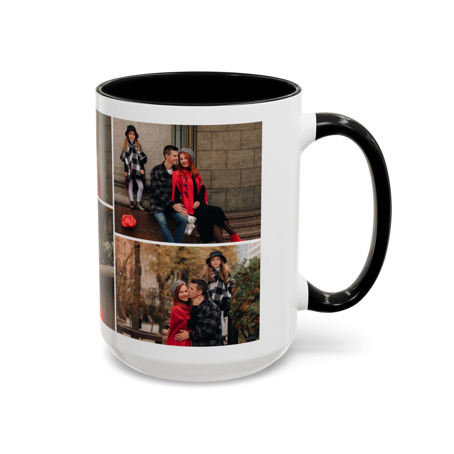 Happy Family Moments - Stylish Fall Family Photoshoot with Dad, Mom, and Daughter in Matching Outerwear Mug
