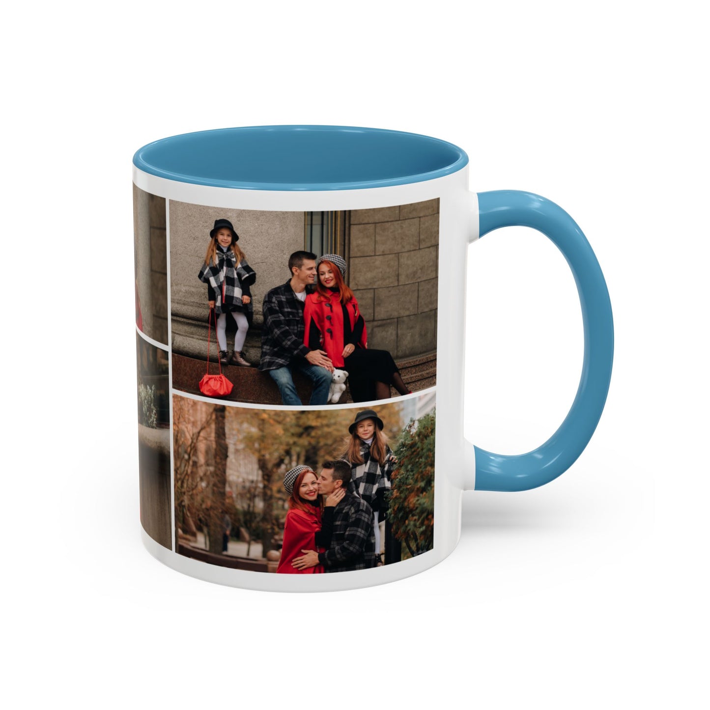 Happy Family Moments - Stylish Fall Family Photoshoot with Dad, Mom, and Daughter in Matching Outerwear Mug