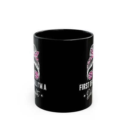 First of All, I'm a Delight – Bold Black Mug with Pink Leopard Print