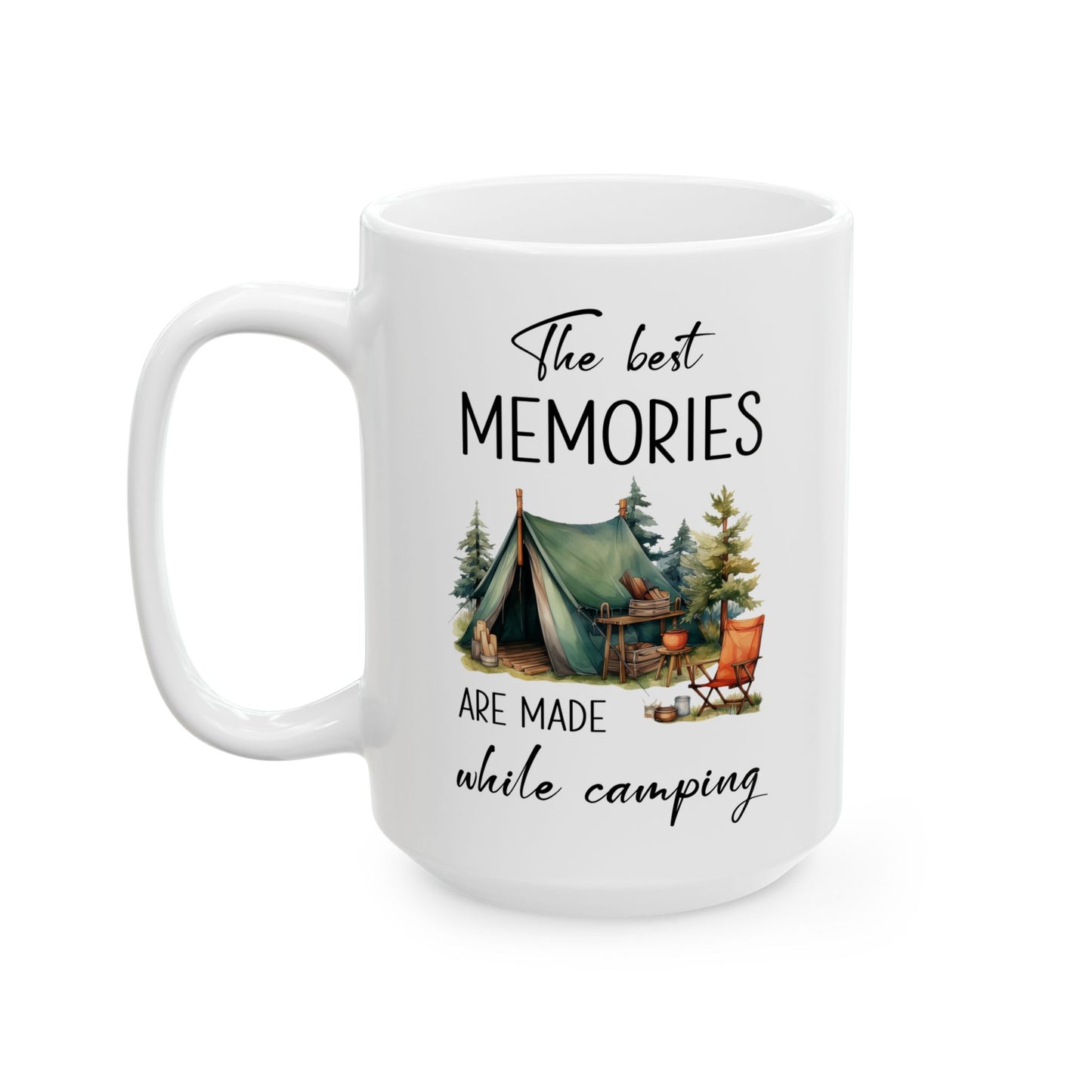 Rustic Forest Camping Tent Ceramic Mug, (11oz, 15oz)