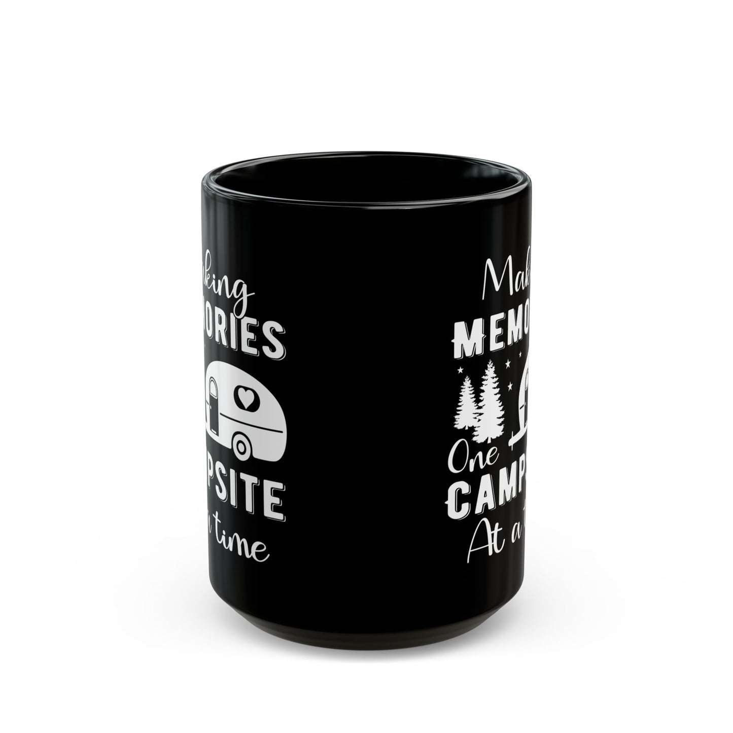 Minimalist Black Camping Art Ceramic Mug, (11oz, 15oz)
