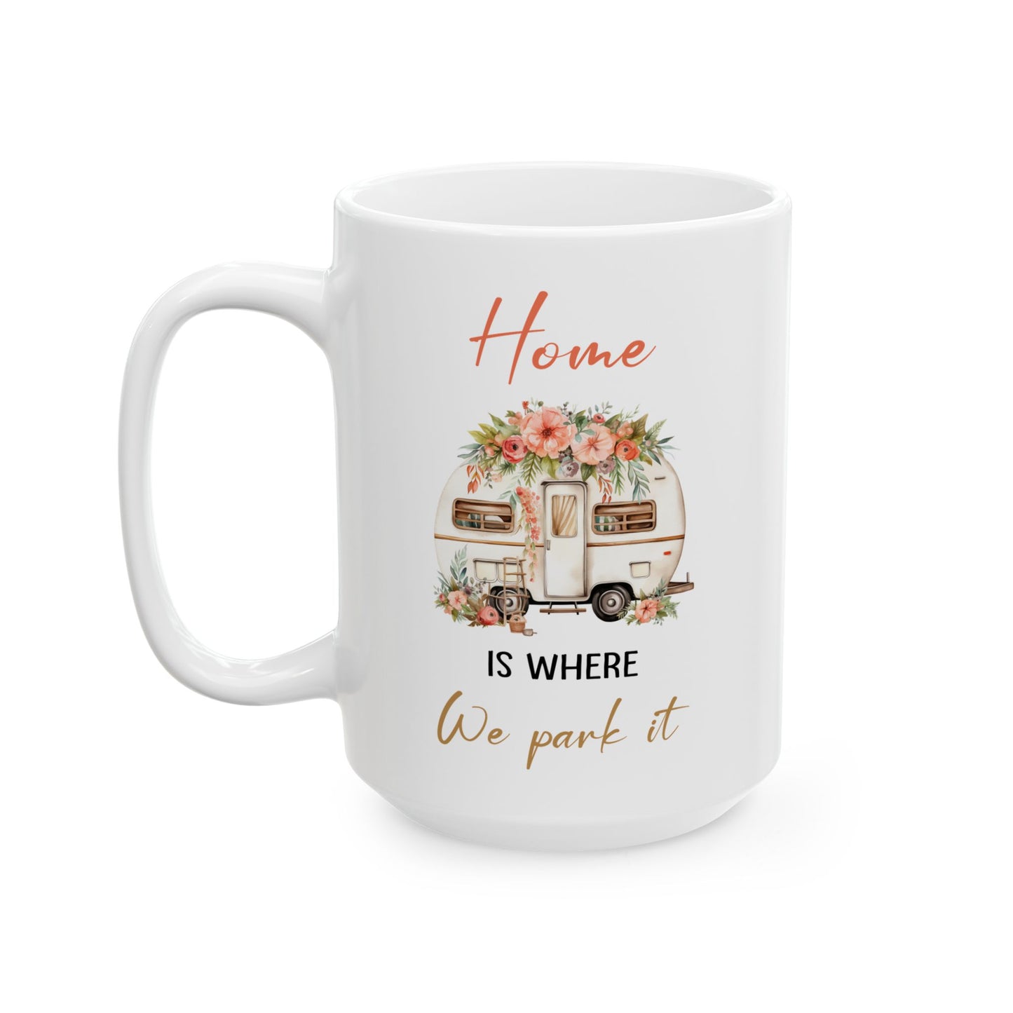 Vintage Floral Camper  Ceramic Mug, (11oz, 15oz)