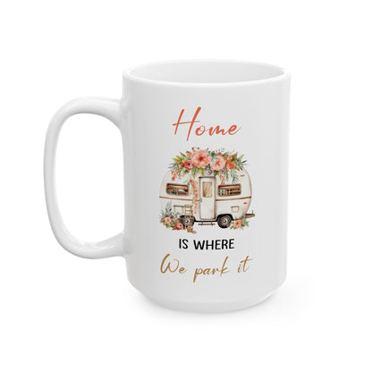 Vintage Floral Camper  Ceramic Mug, (11oz, 15oz)