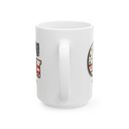 White Personalized USA Flag Initial Mug with Letter G and Gavin Name Gift for Men, Veterans, Patriotic Coffee Lovers