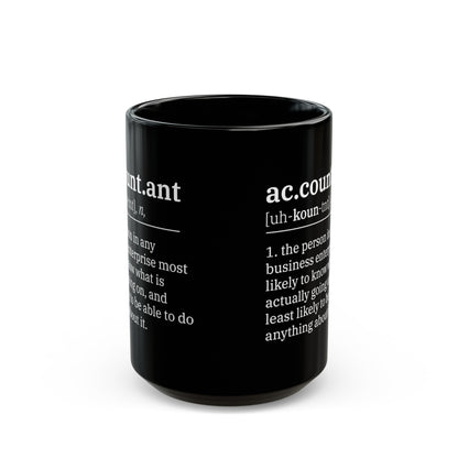 Funny Accountant Definition Mug – Black Ceramic Coffee Cup for CPA, Finance Professionals, and Office Coworkers