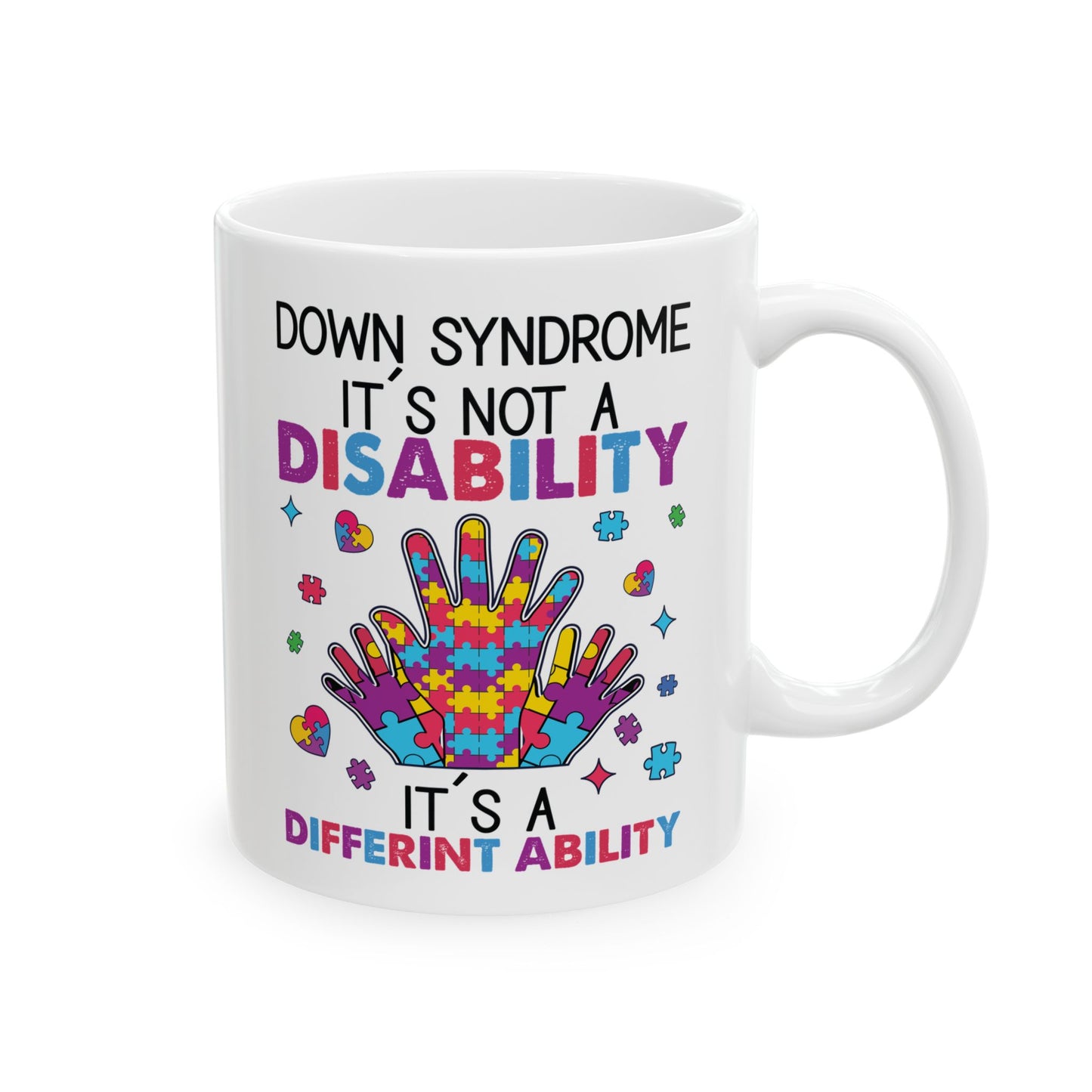 Down Syndrome Awareness Mug – Puzzle Hand Design – Support & Inclusion Gift Cup