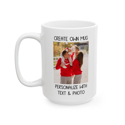 Happy Family Moments in Red Hoodies - Dad, Mom, and Daughter Outdoors Mug