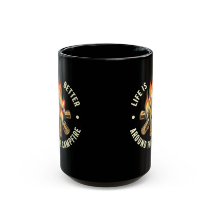 Vintage Bonfire Illustration Black Mug (11oz, 15oz)