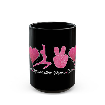 Peach Love Gymnastics Black Mug (11oz, 15oz)