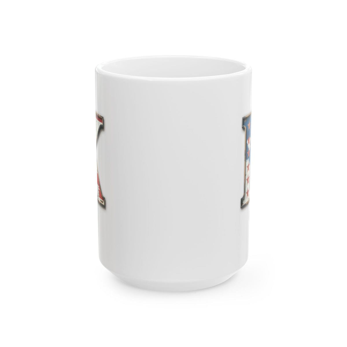 Mug - Patriotic American Flag Letter K with Kevin Name - Vintage Red, White, and Blue Design