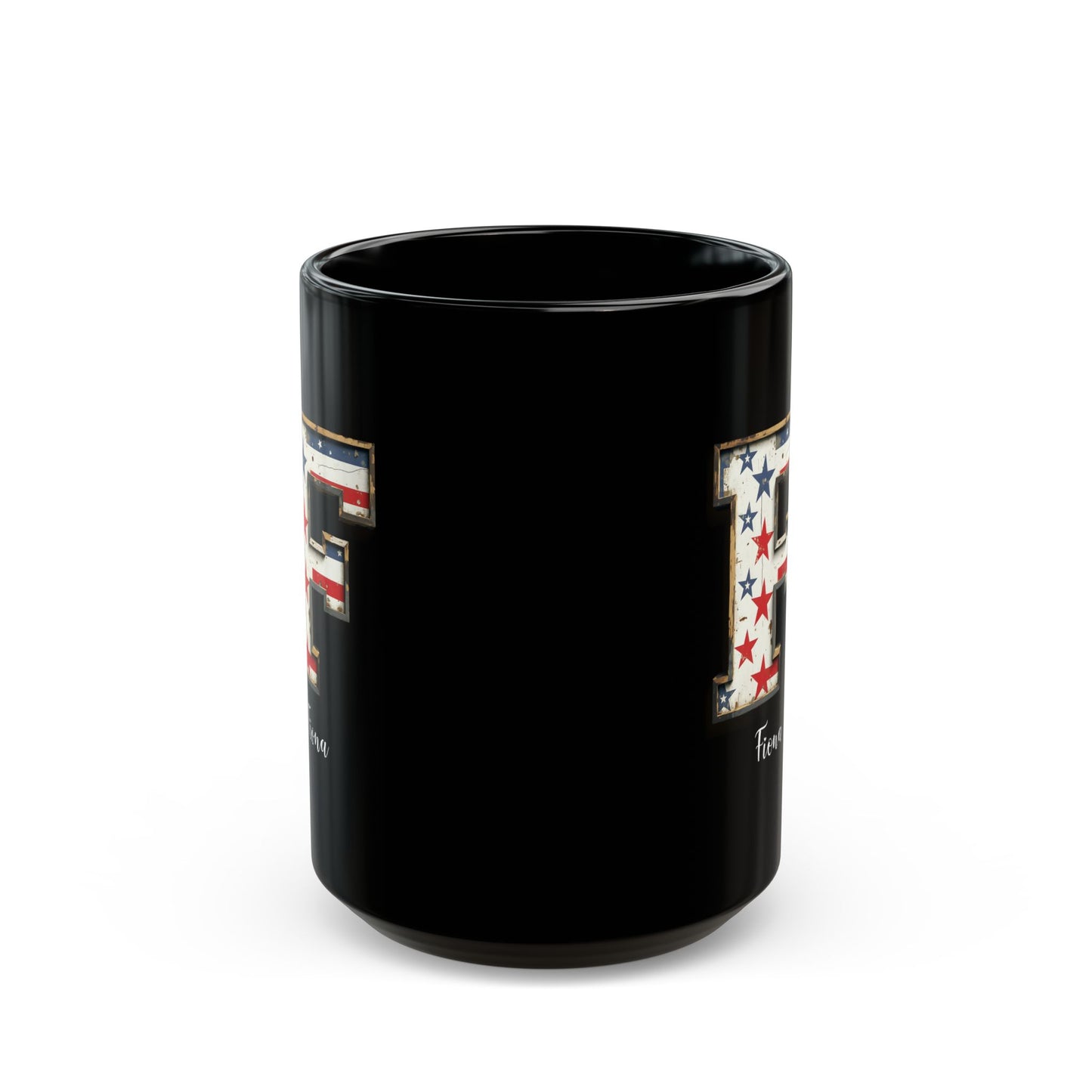Mug - Patriotic American Flag Letter F with Kevin Name - Vintage Red, White, and Blue Design
