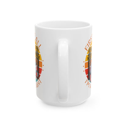 Funny Possum Mug – First of All I'm a Delight Cartoon Opossum Coffee Cup with Retro Sunset Design